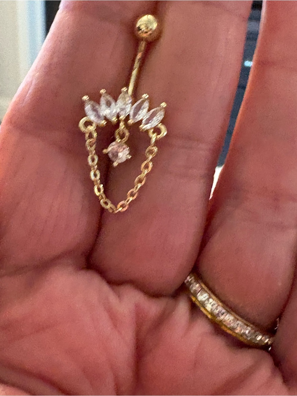 Gold Crystal Chain Dangle Navel Ring